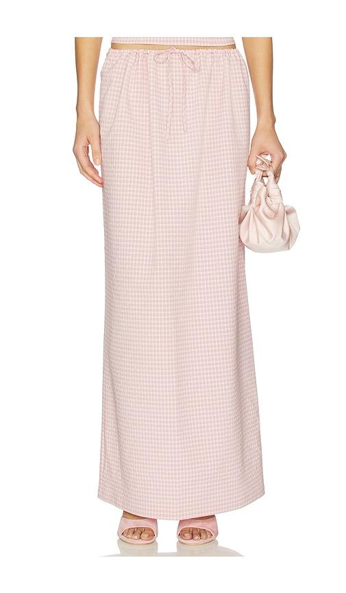 more to come luciya drawstring maxi skirt in pink.