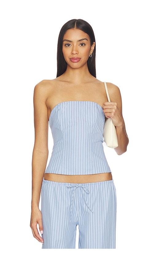 more to come lyrica strapless top in baby blue.