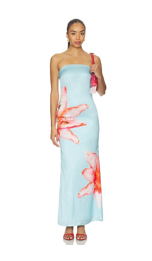 more to come lyza strapless maxi dress in baby blue.