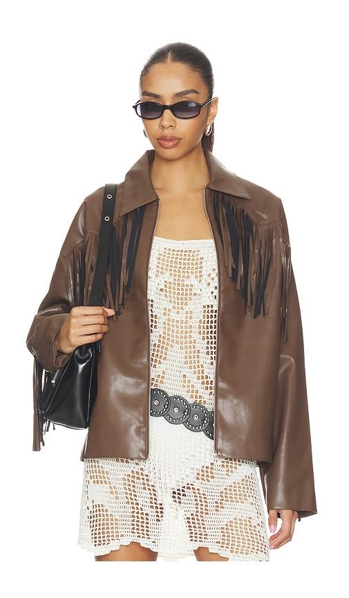 more to come mia faux leather jacket in brown.
