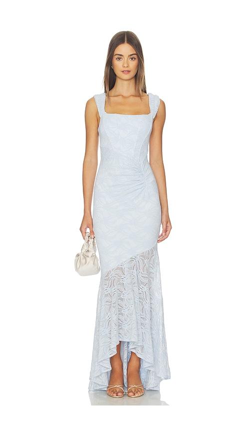 more to come micah corset dress in baby blue.