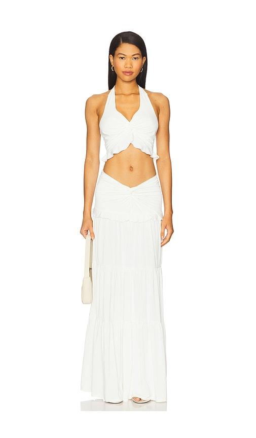 more to come noelle maxi skirt set in white.