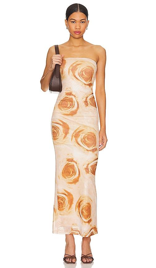 more to come oksana gown in tan.