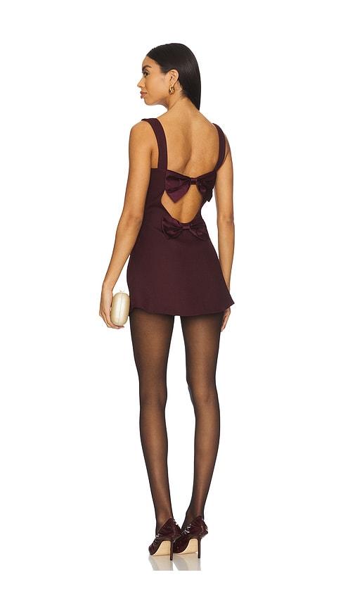 more to come oriana mini dress in burgundy.