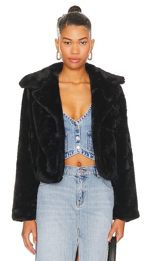 more to come payton faux fur jacket in black.