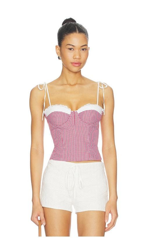 more to come roslyn top in red,white.