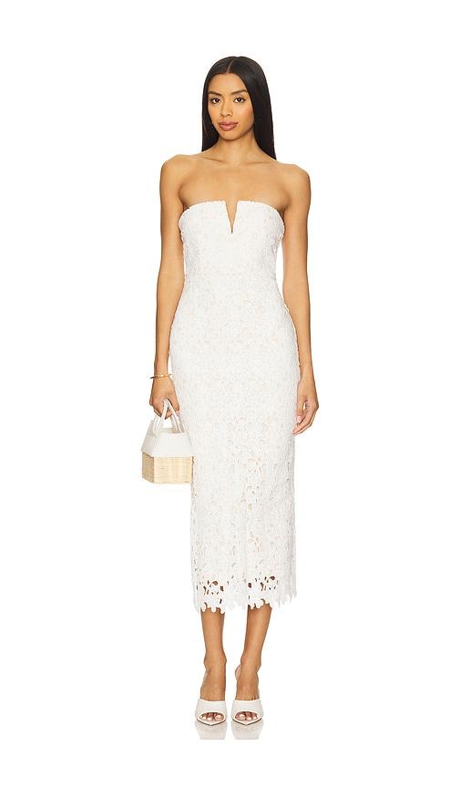 more to come scarlett midi dress in white.