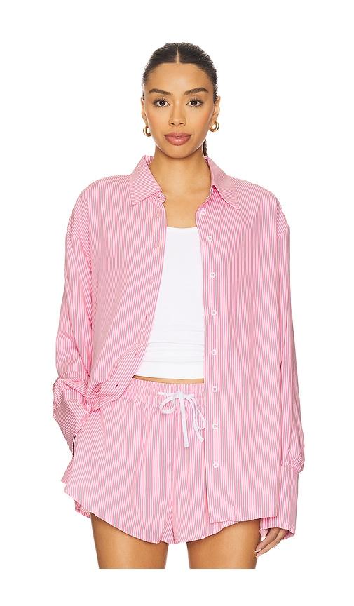 more to come shirlie button down top in pink.