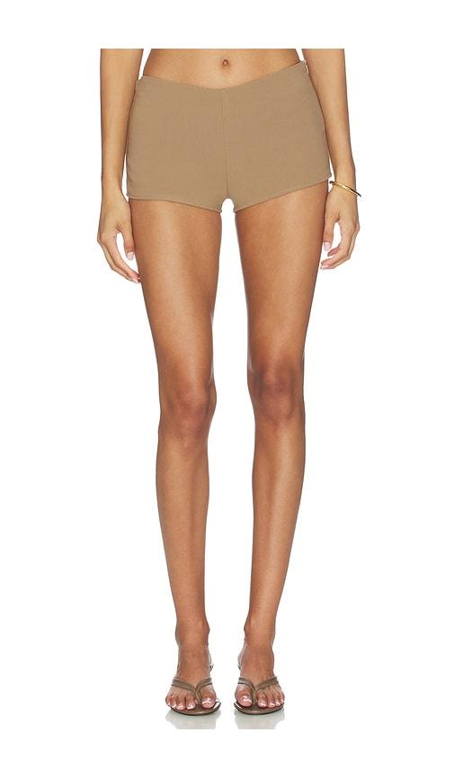 more to come twila mini short in tan.