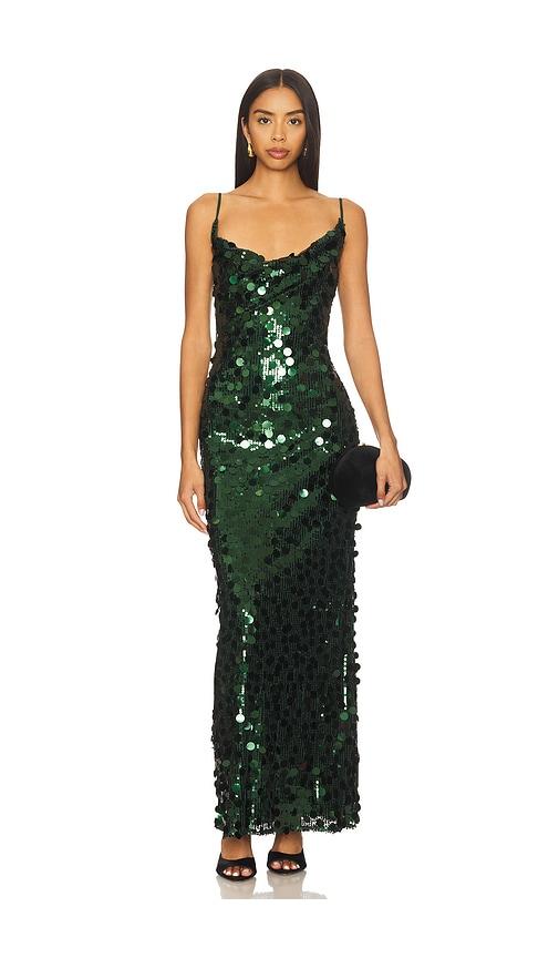 more to come winifred maxi dress in dark green.