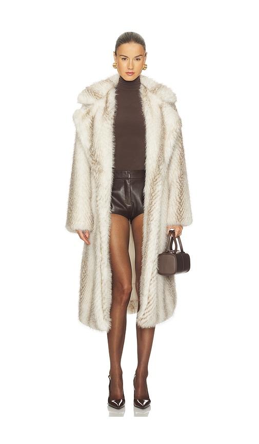 more to come x emma leger carrie faux fur coat in beige.