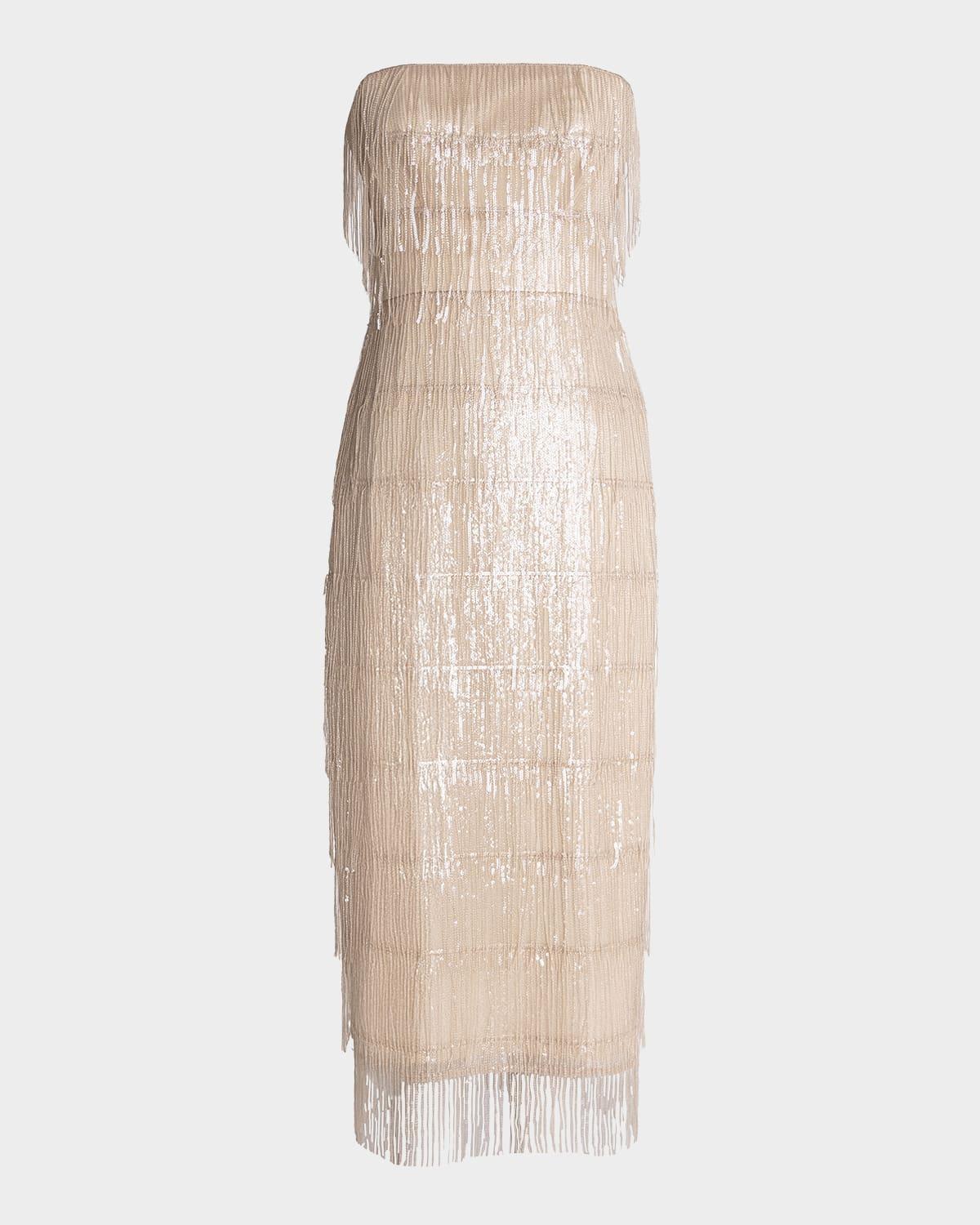 morgan bead & sequin fringe midi dress