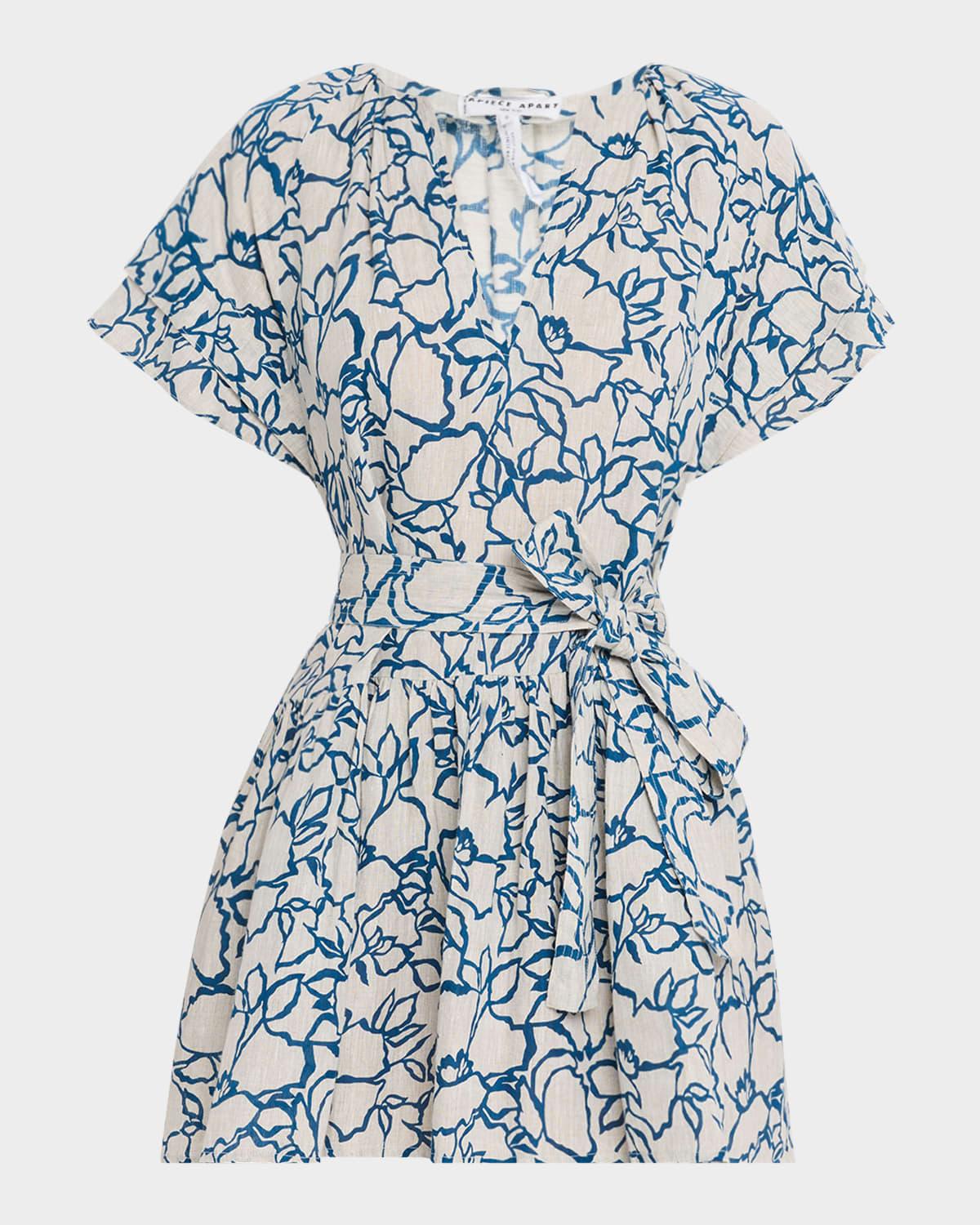 morgan floral-print linen mini dress
