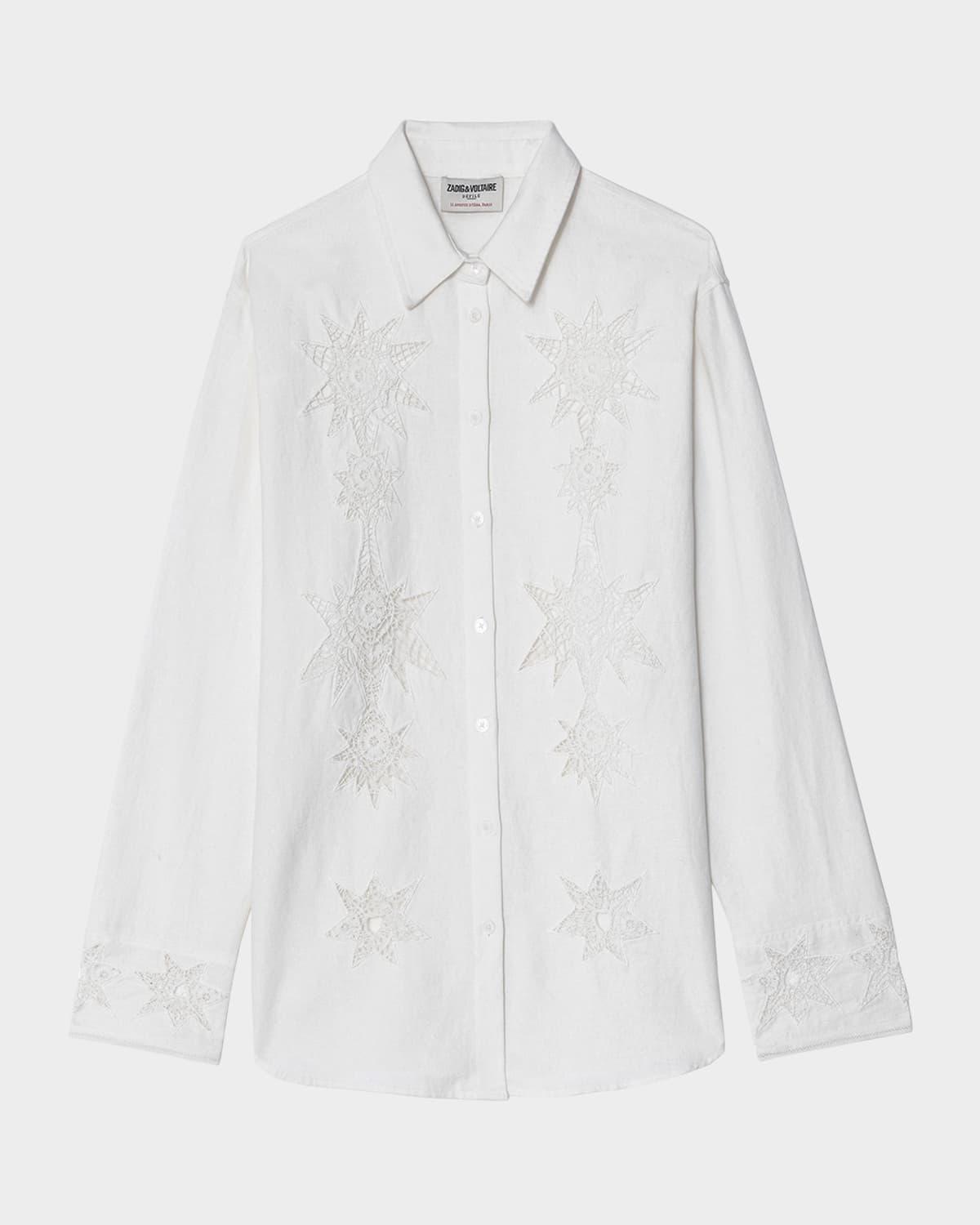 morning embroidered button-front shirt