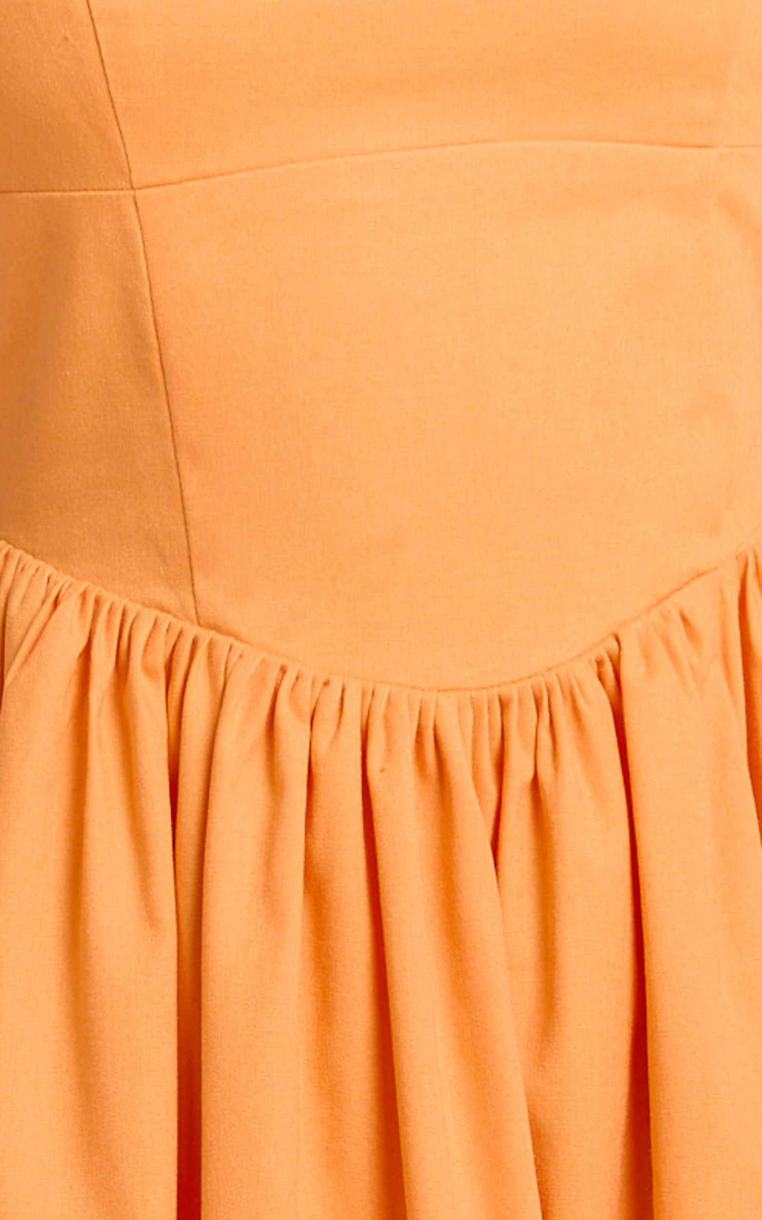 morris midi dress - linen scoop neck gathered dress in orange