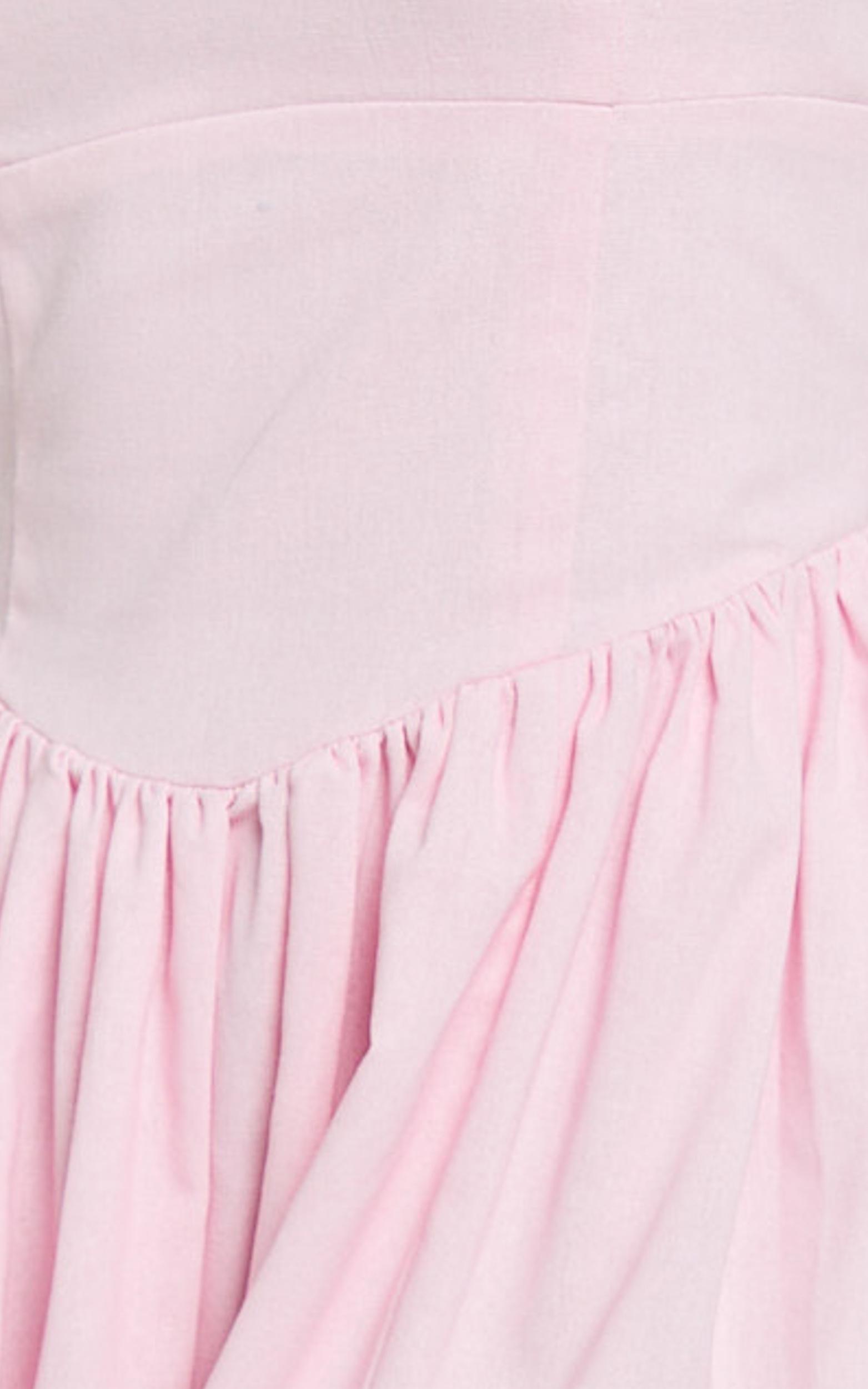 morris midi dress - linen scoop neck gathered dress in pink