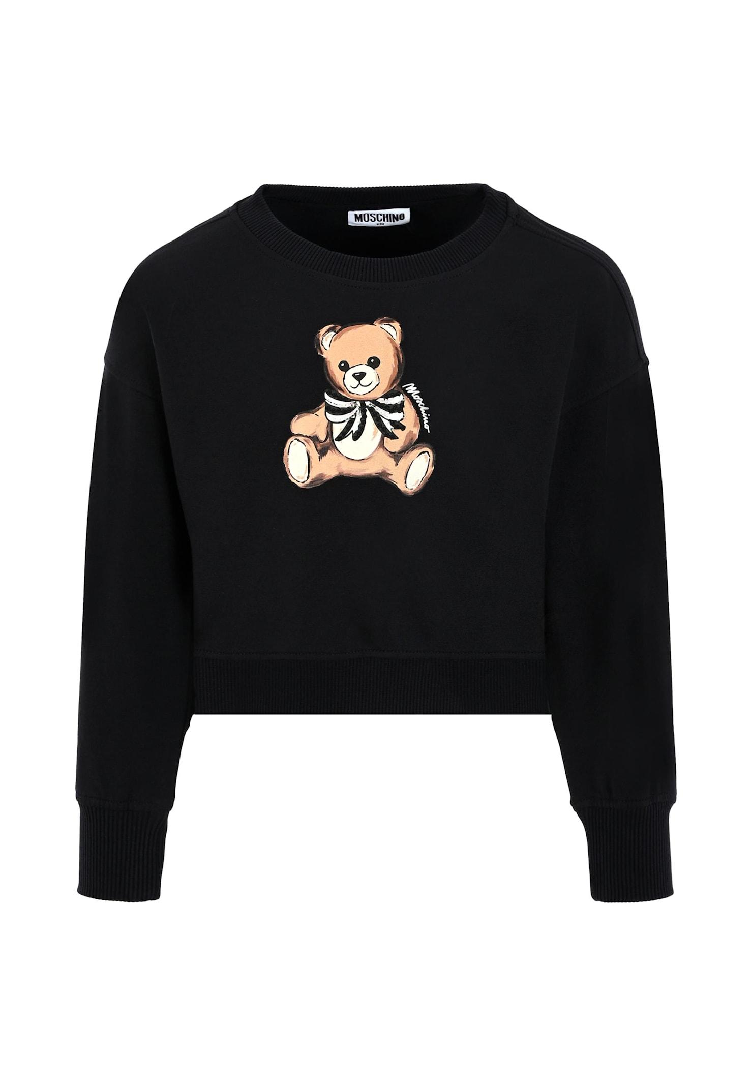 moschino black crop sweatshirt for girl with teddy bear