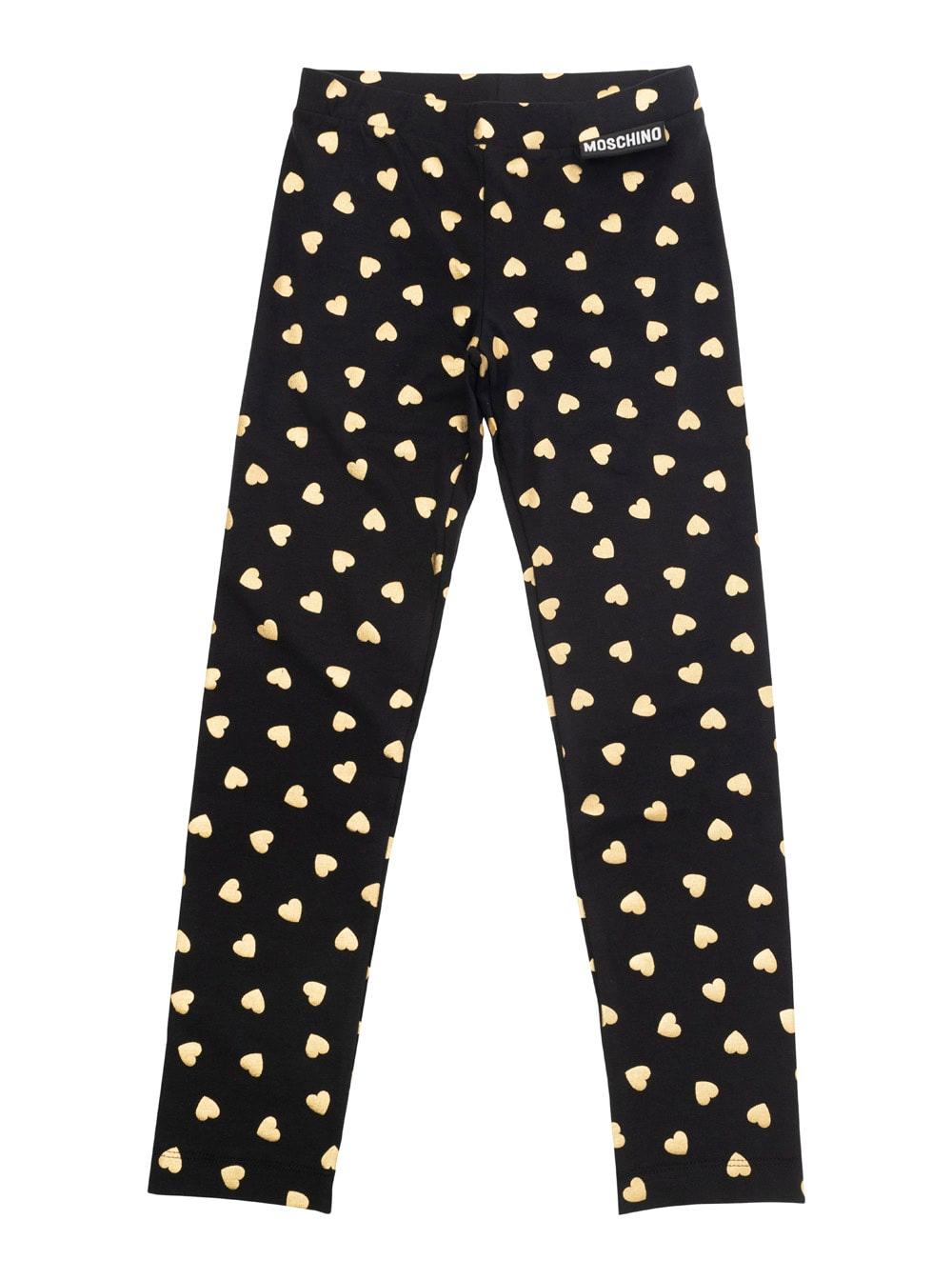 moschino black leggings with all-over heart print in stretch cotton girl