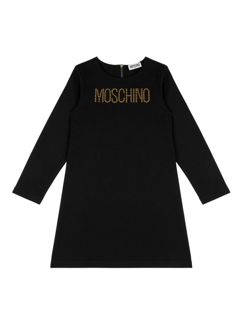 moschino black long sleeve dress with logo in viscose blend girl