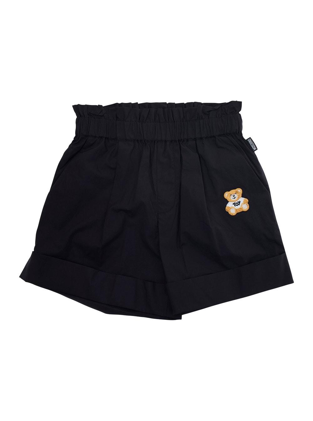 moschino black shorts with teddy bear motif on the front in cotton and tech fabric girl