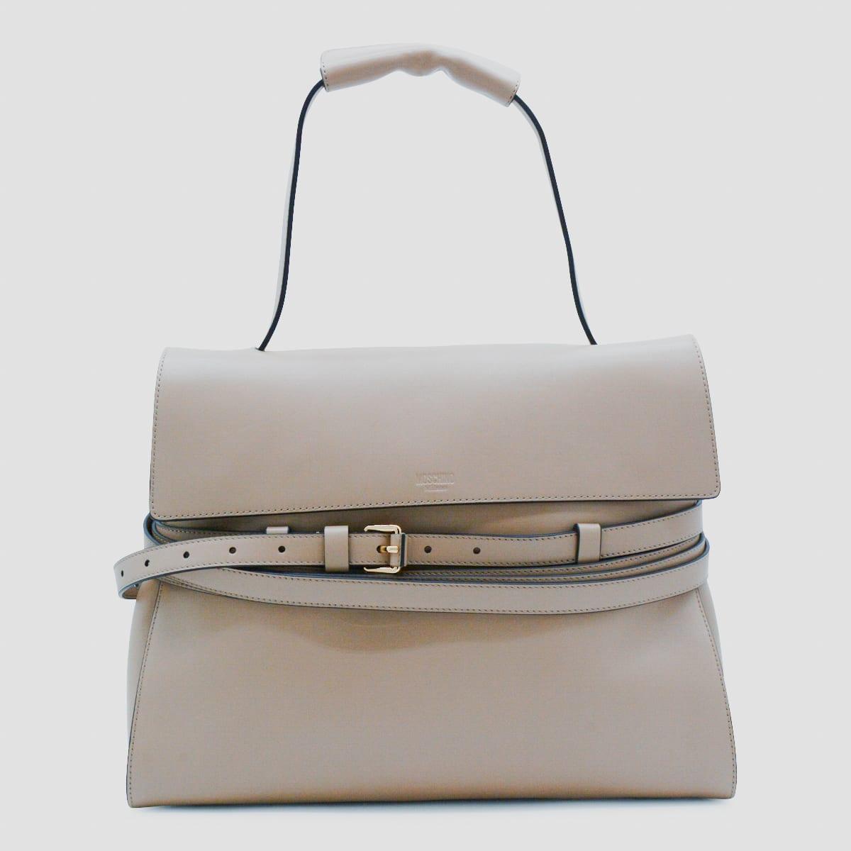 moschino ecru leather top handle bag