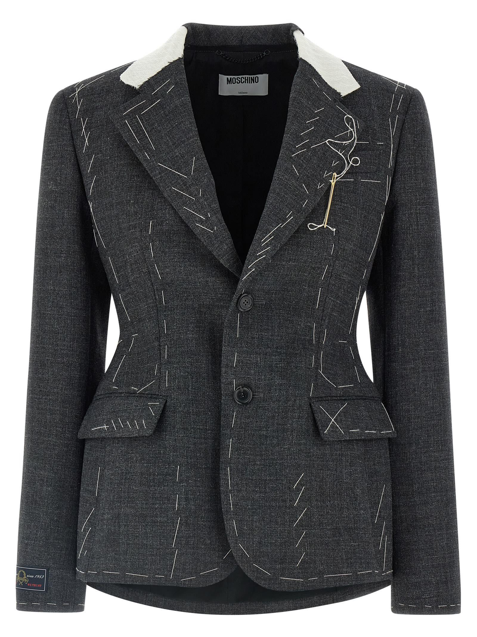 moschino embroidered canvas blazer