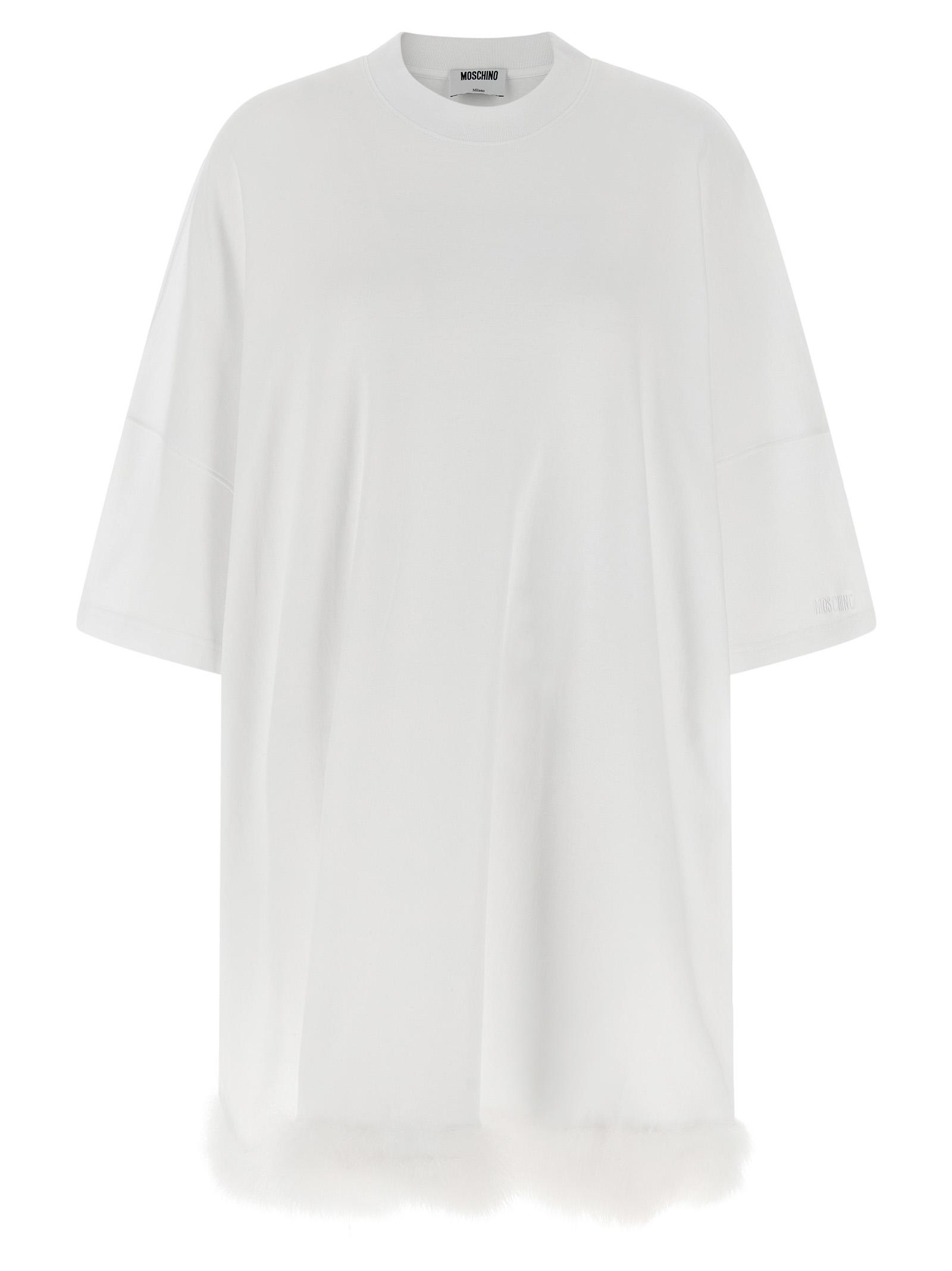 moschino feather dress white cotton - women