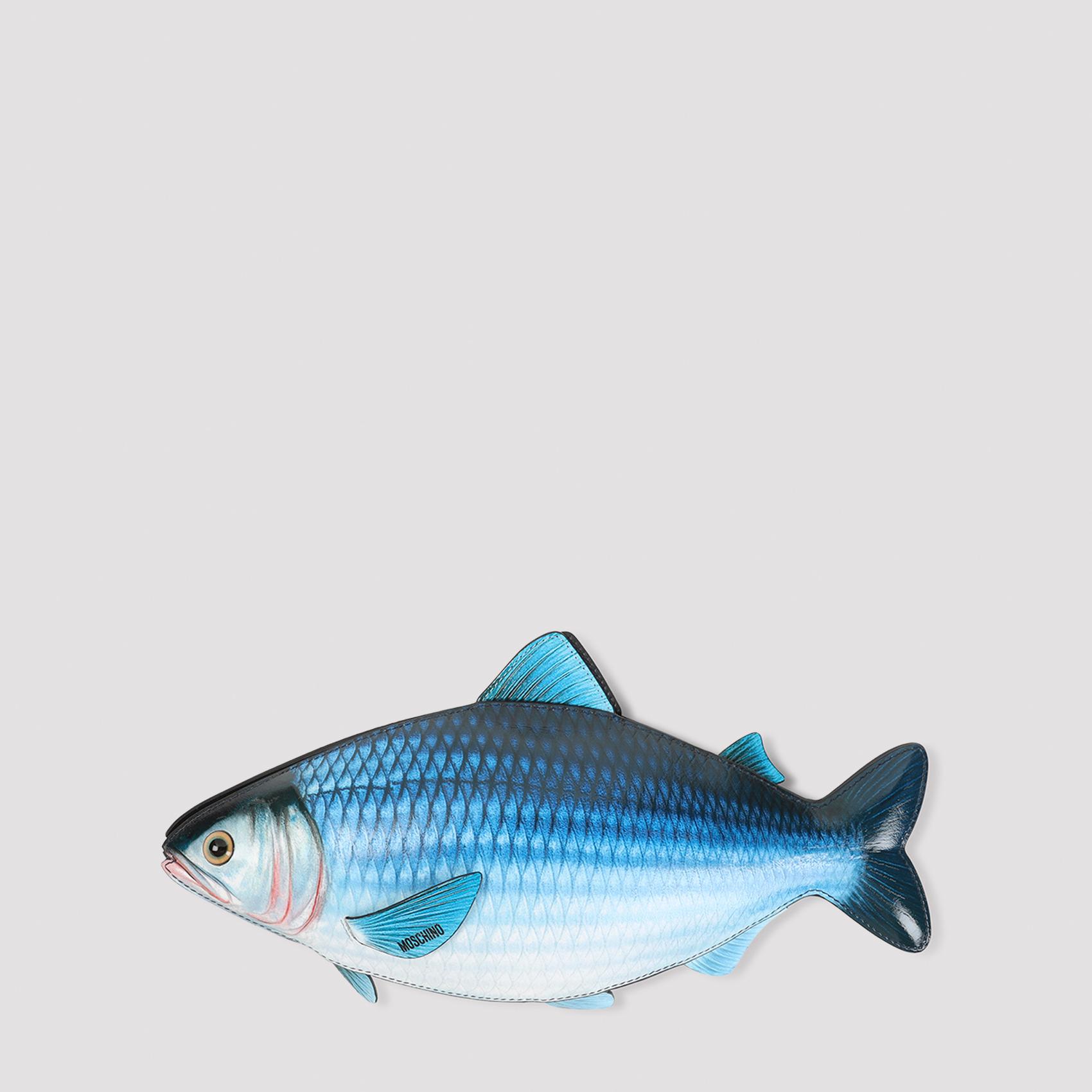 moschino fish shoulder bag blue polyurethane polyester - women