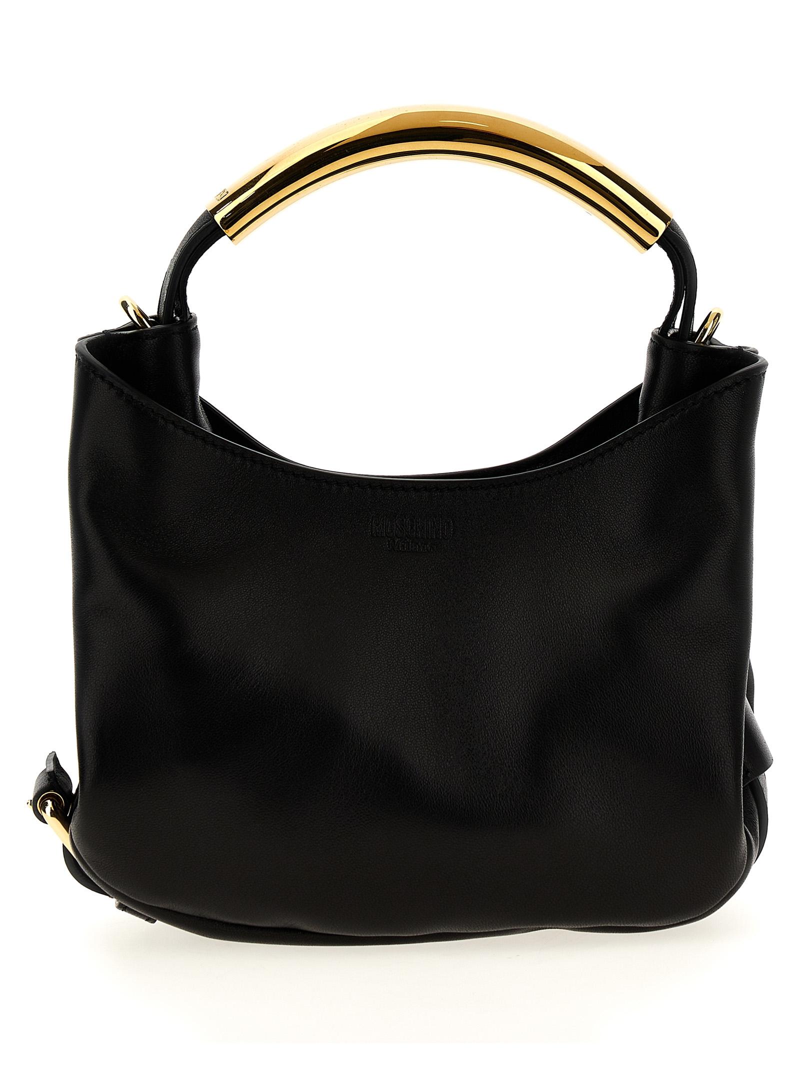 moschino handle me bag small handbag black leather hand - women
