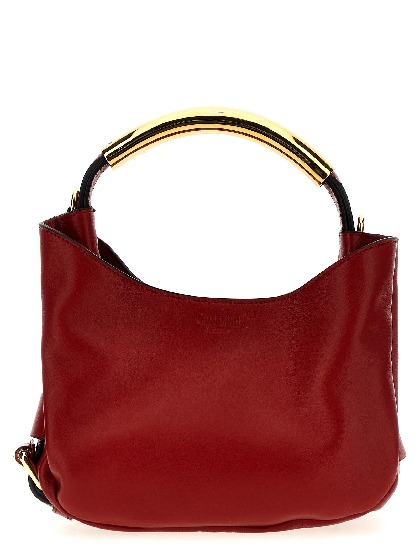 moschino handle me bag small handbag red leather hand - women