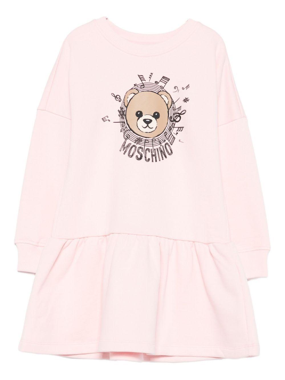 moschino kids gruffled dress with teddy bear print
