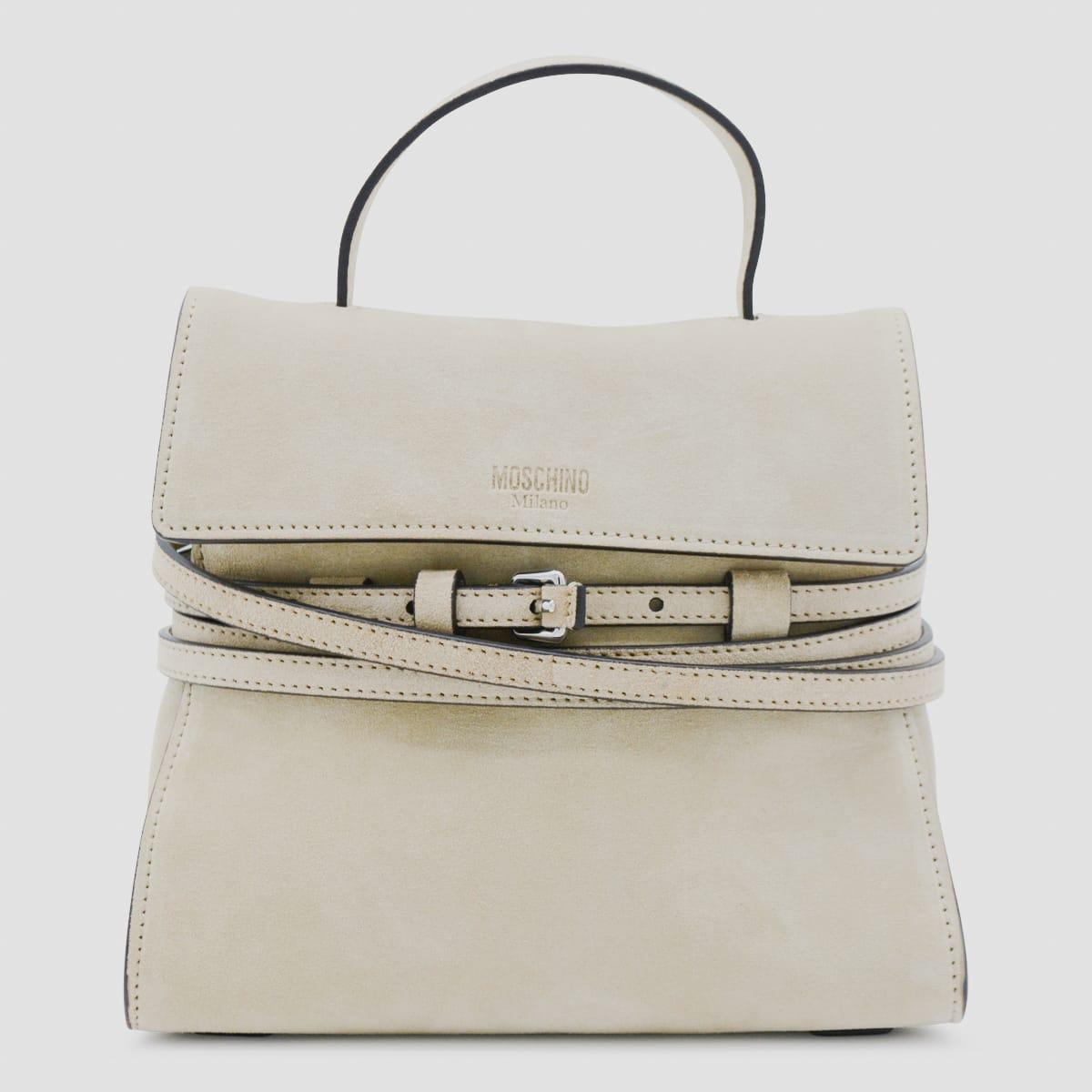 moschino light beige leather top handle bag