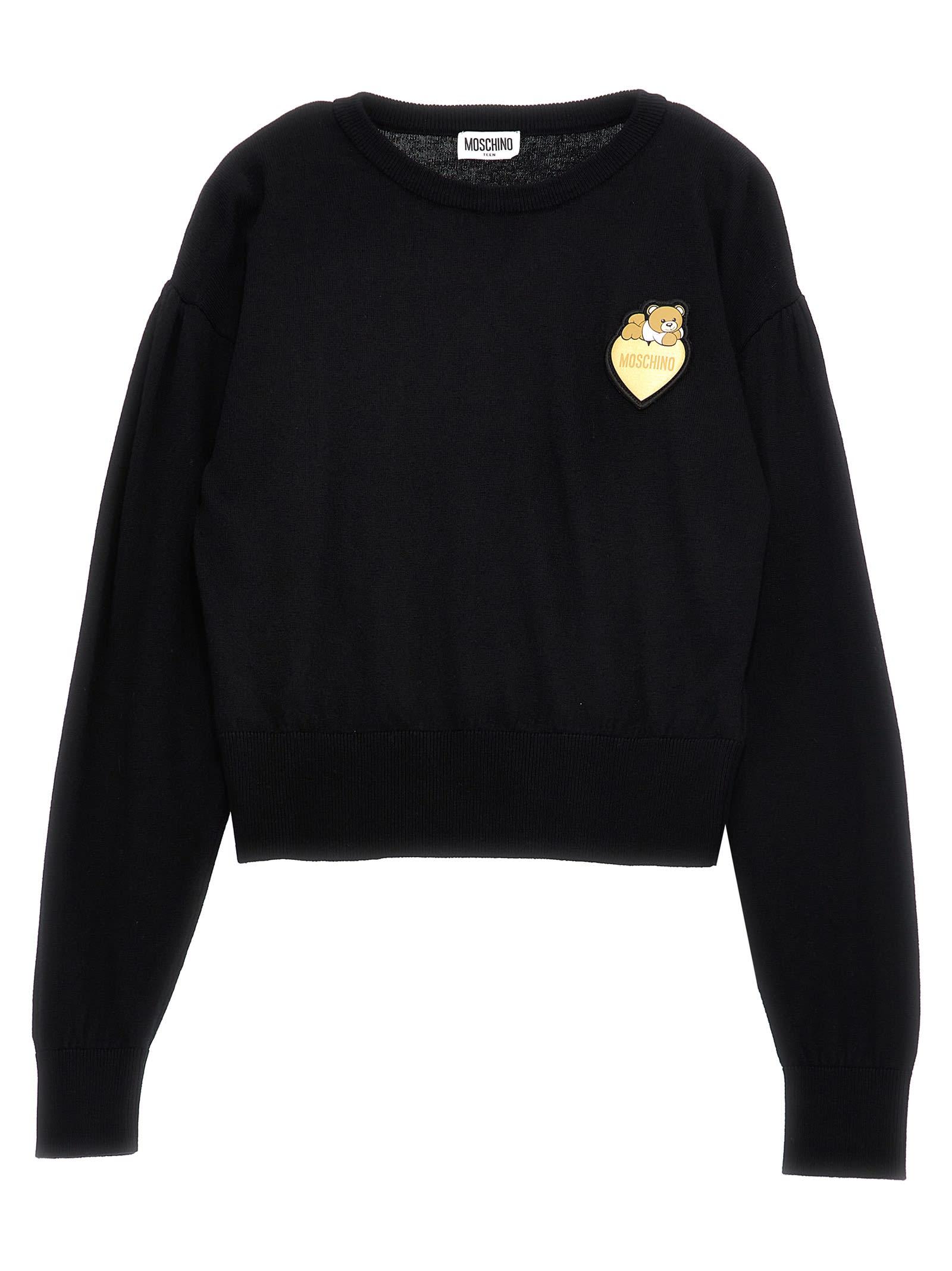 moschino logo patch sweater