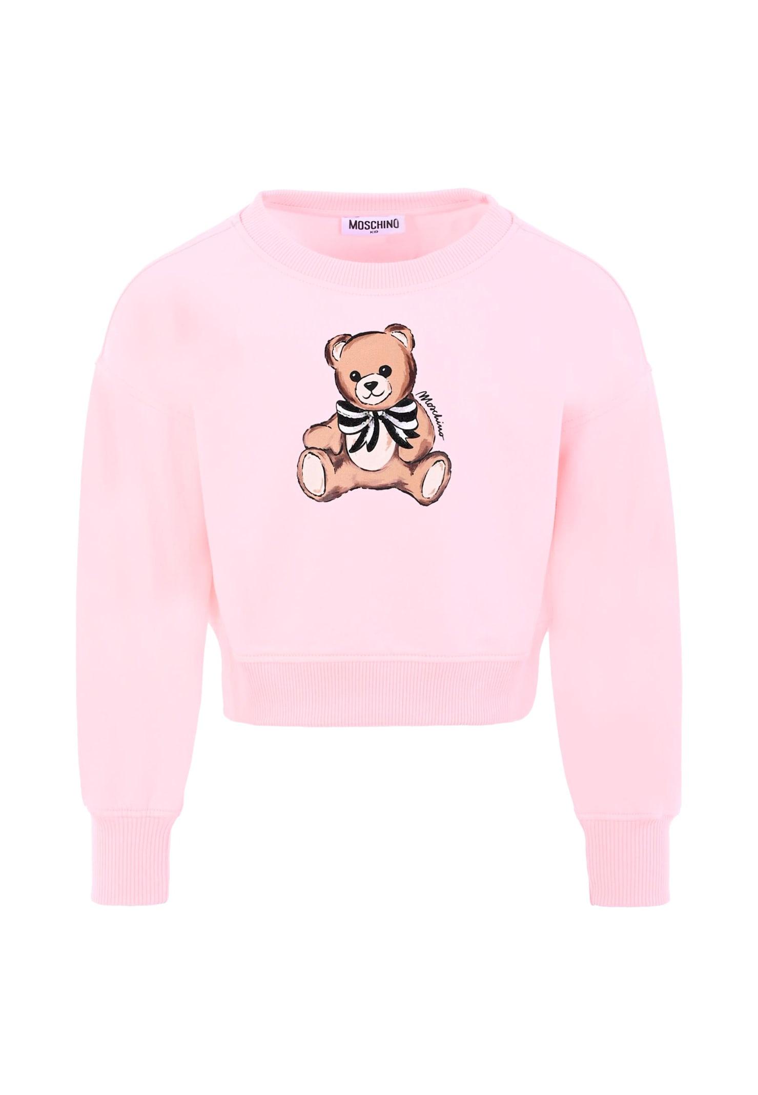 moschino pink crop sweatshirt for girl with teddy bear