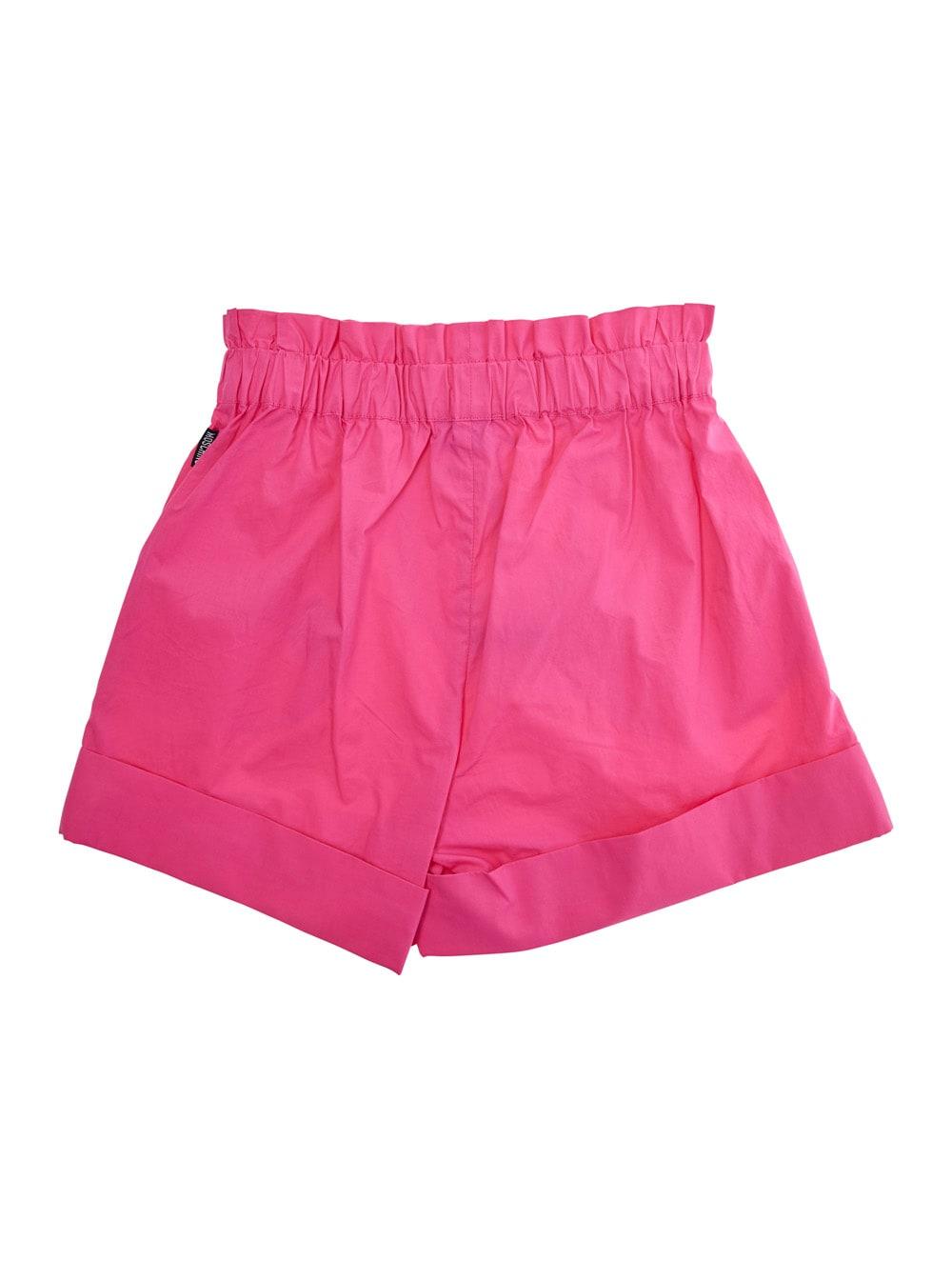 moschino pink shorts with teddy bear motif on the front in cotton and tech fabric girl