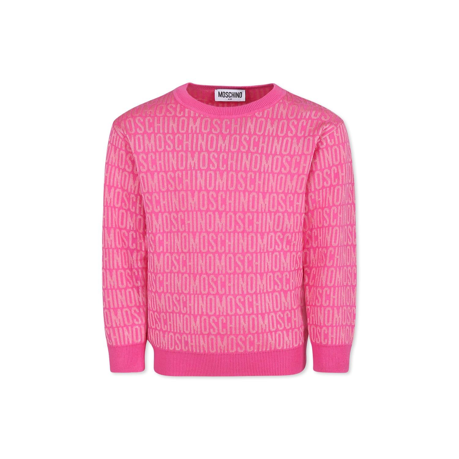 moschino pink sweater for girl with logo
