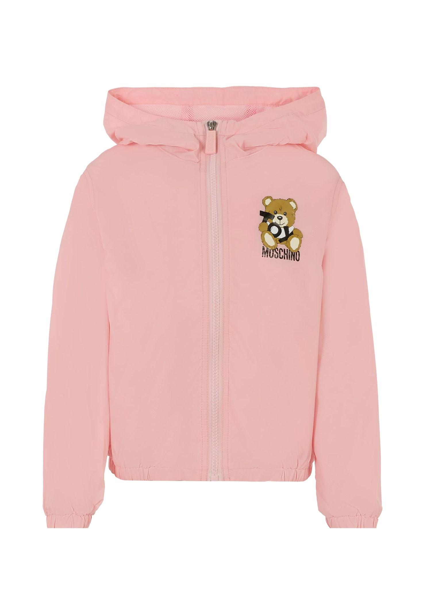 moschino pink windbreaker jacket for girl with teddy bear
