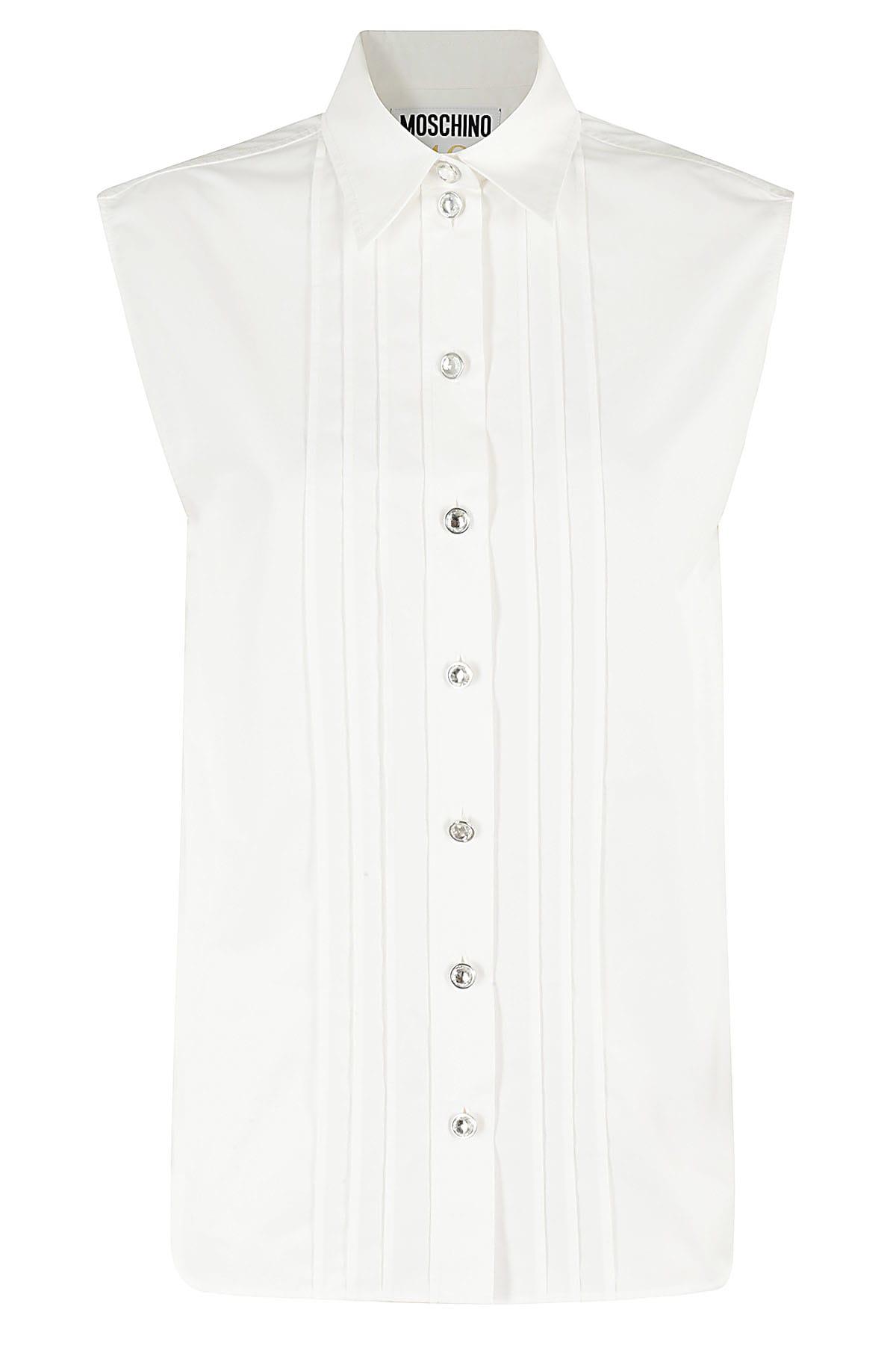 moschino pintuck detailed curved hem shirt