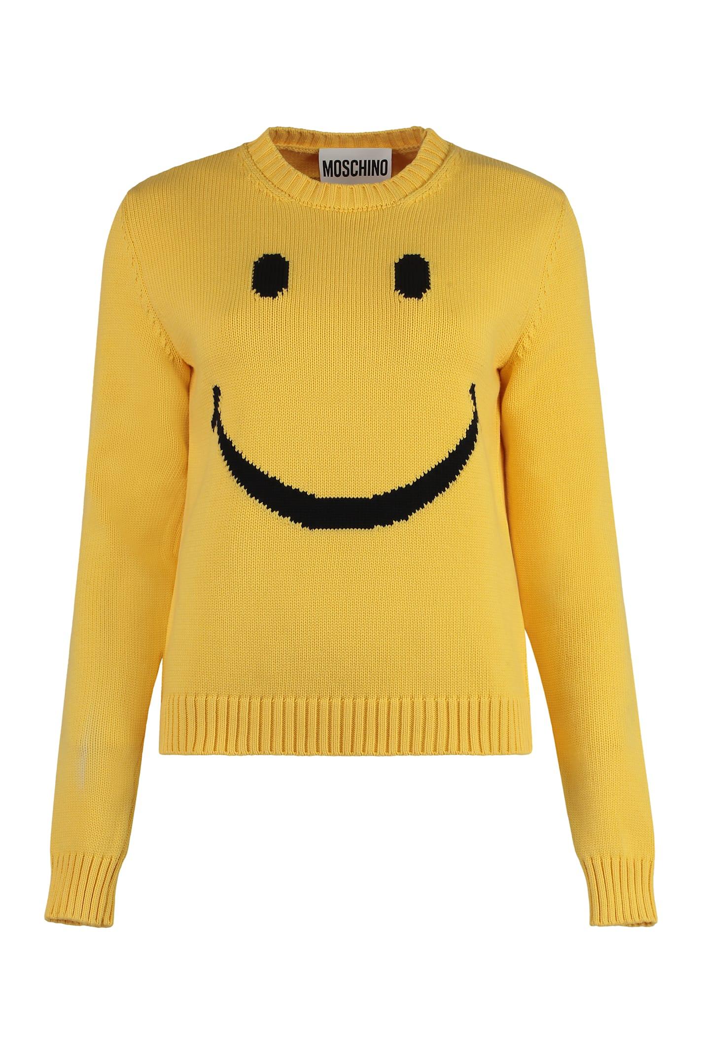 moschino smiley - cotton blend crew-neck sweater