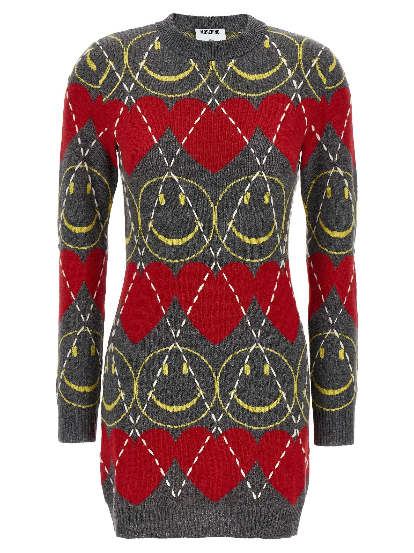 moschino smiley wool dress multicolor - women
