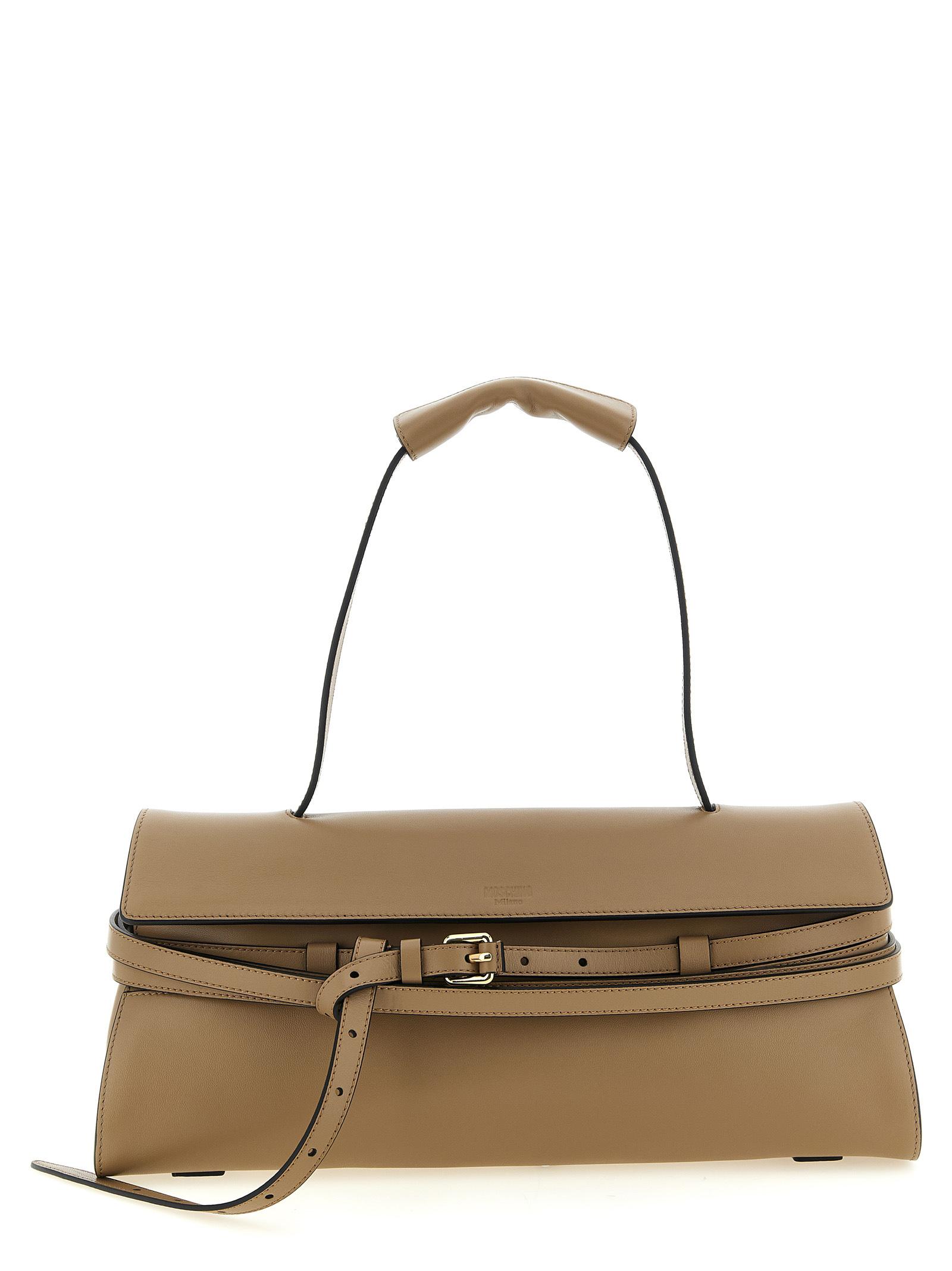 moschino tie me shoulder bag beige nappa leather - women
