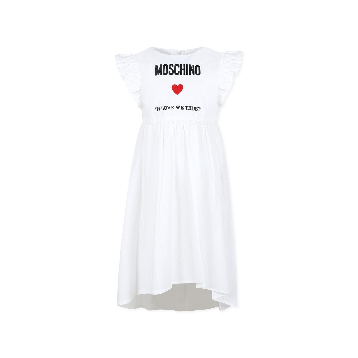 moschino white dress for girl with logo and heart