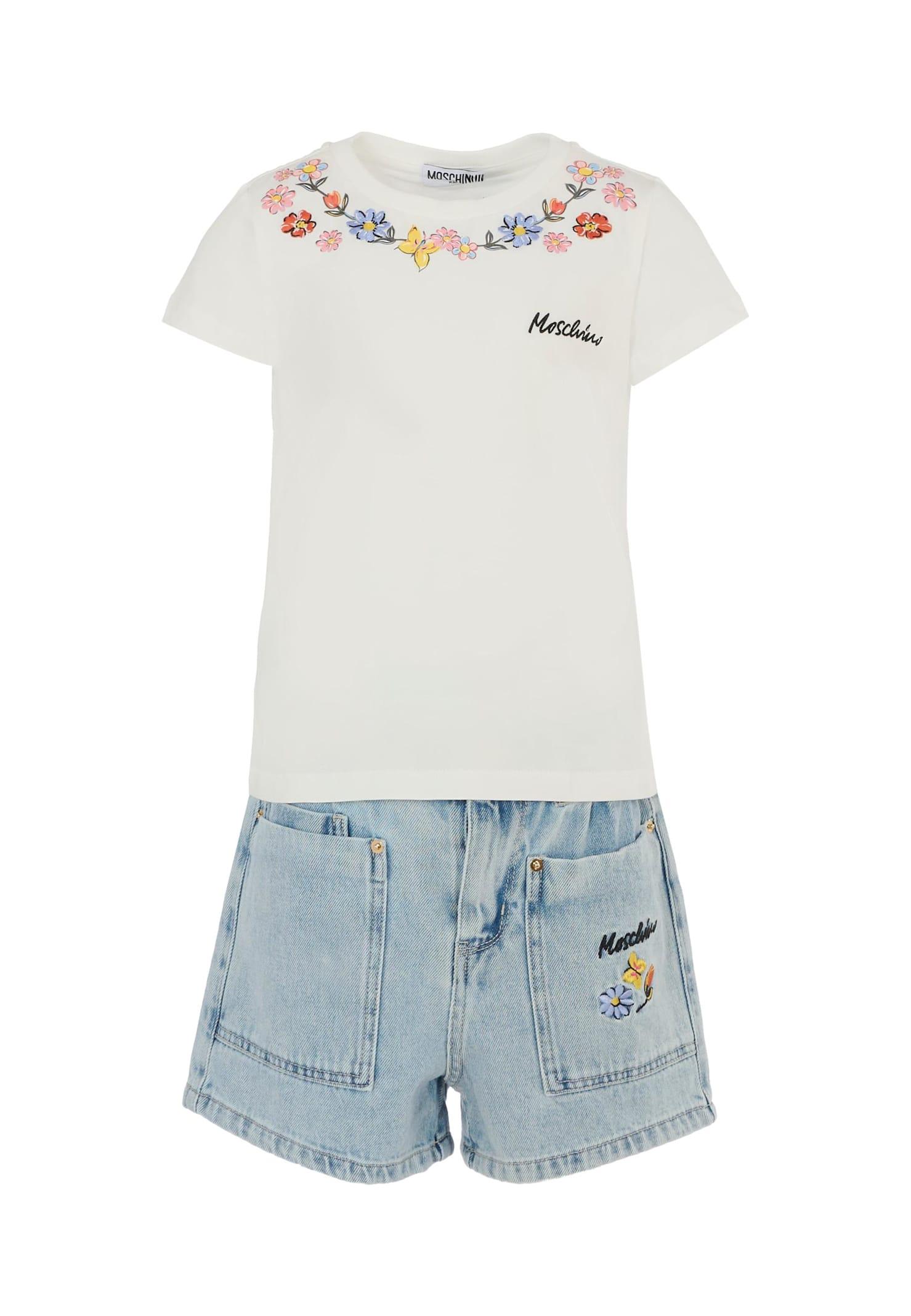 moschino white suit for girl with flowers