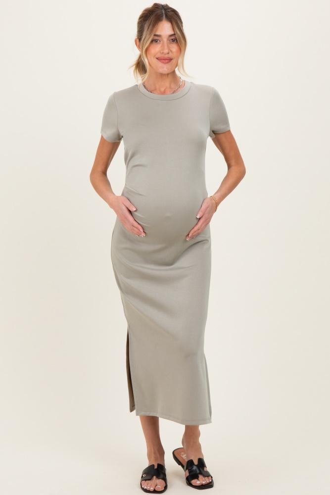 moss gathered waist maternity midi dress