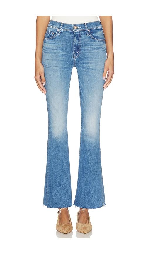 mother flare jeans in navy.