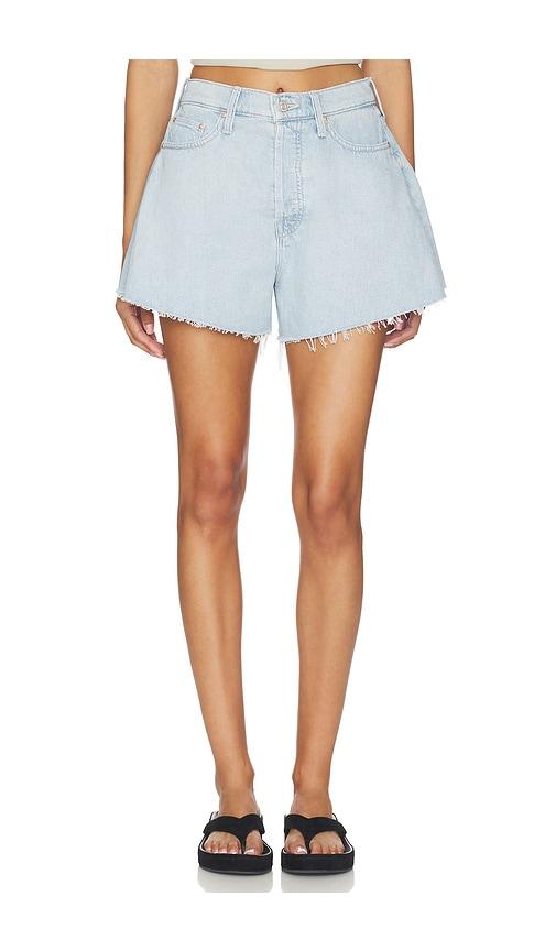 mother flutter short fray shorts in blue.