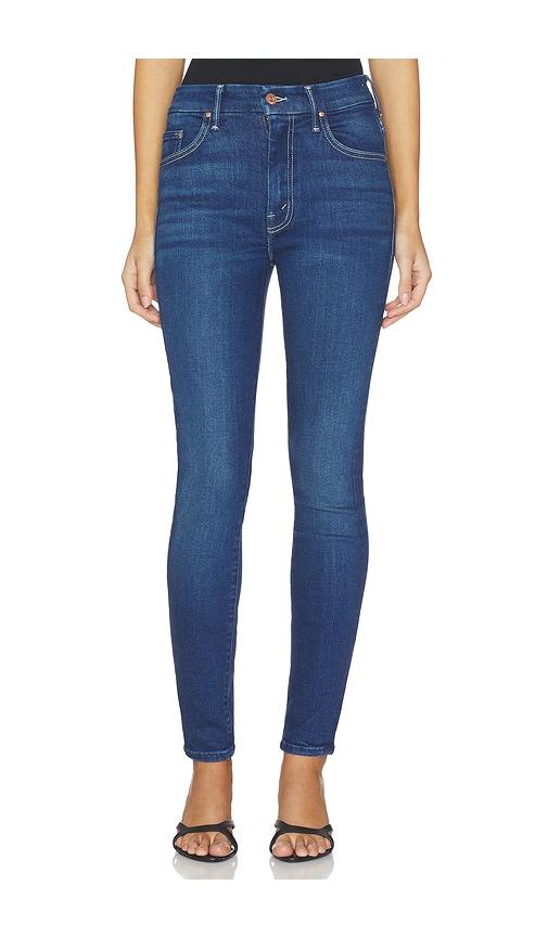 mother high waisted looker jeans in blue.