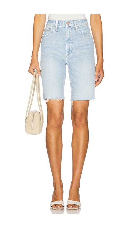 mother high waisted rider bermuda short fray in blue.