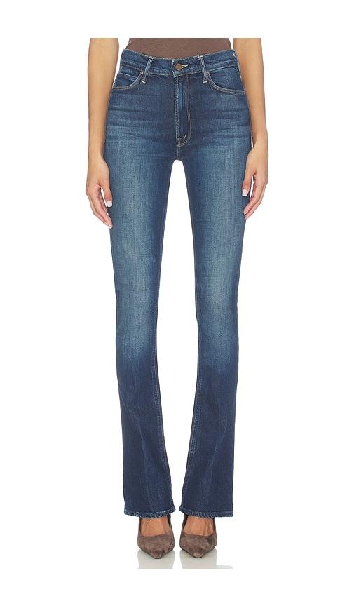 mother high waisted runaway jeans in blue.