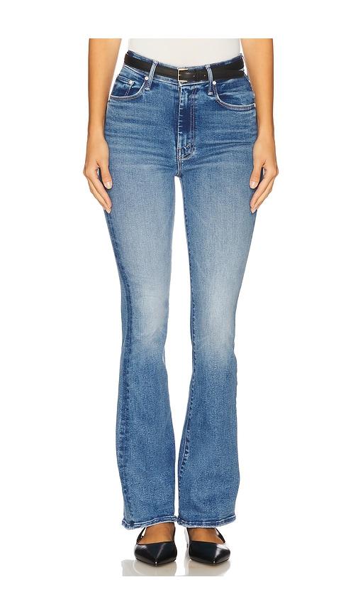 mother high waisted weekend skimp jeans in blue.